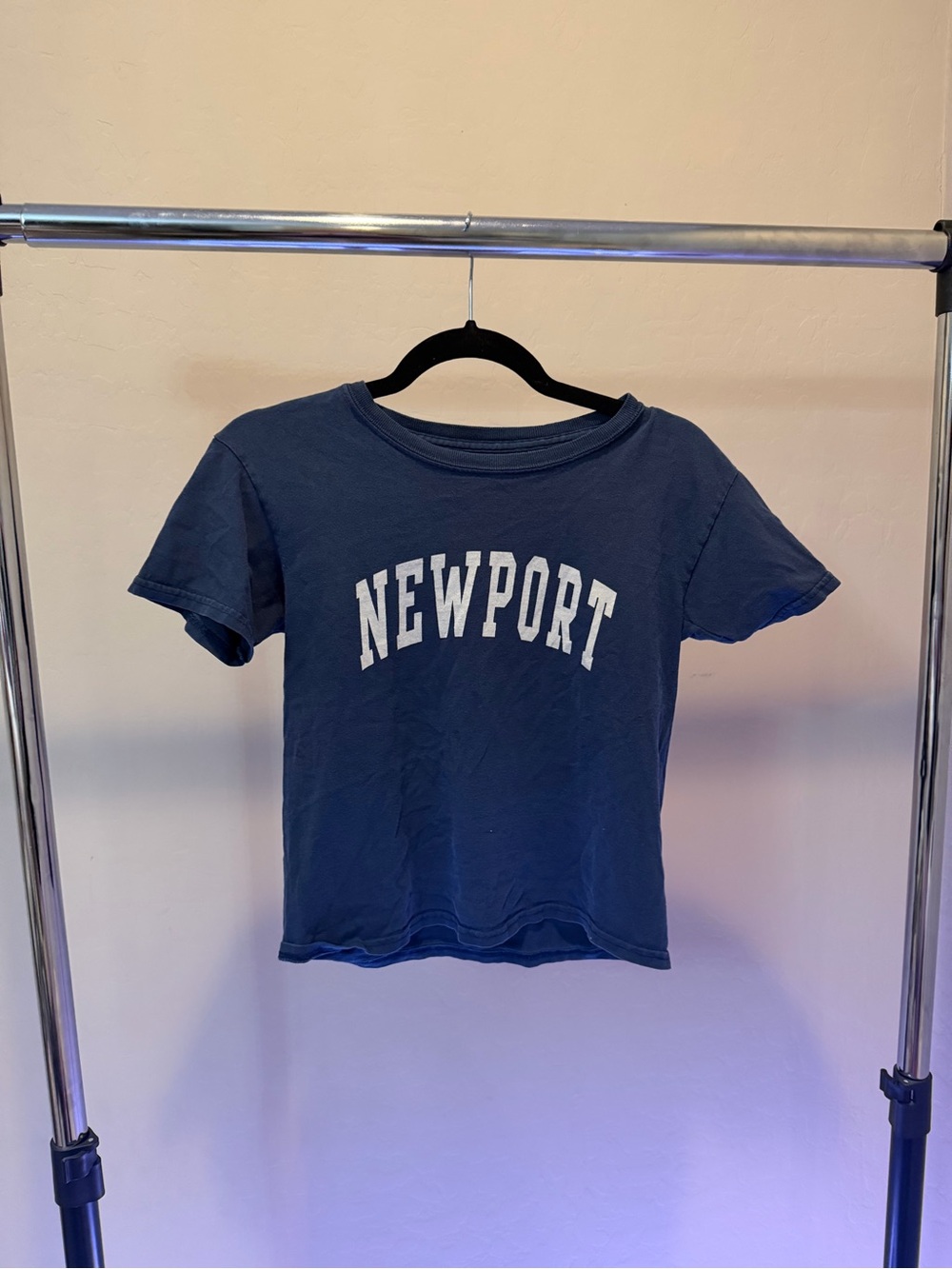 John Galt Brandy Melville Navy Blue "Newport" Graphic Cropped T-Shirt (One Size)